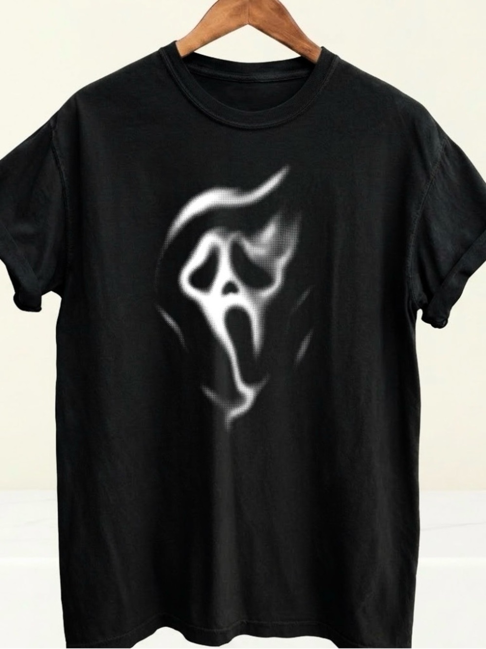 Black Graphic Horror Ghostface Short-Sleeve T-Shirt For Halloween Party